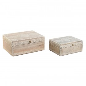 Scatola-Portagioie DKD Home Decor 25,5 x 20 x 10,5 cm Naturale Legno di mango (2 Unità)