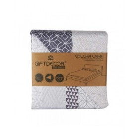 Trapunta Reversibile 240 x 260 cm Esagoni Azzurro Bianco Grigio (6 Unità)