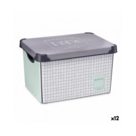 Scatola portaoggetti con coperchio Kipit Home Grigio Plastica Con griglia 22 L 29 x 23,5 x 39 cm (12 Unità)