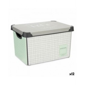 Scatola portaoggetti con coperchio Kipit Home Grigio Plastica Con griglia 17 L 28 x 22 x 37 cm (12 Unità)