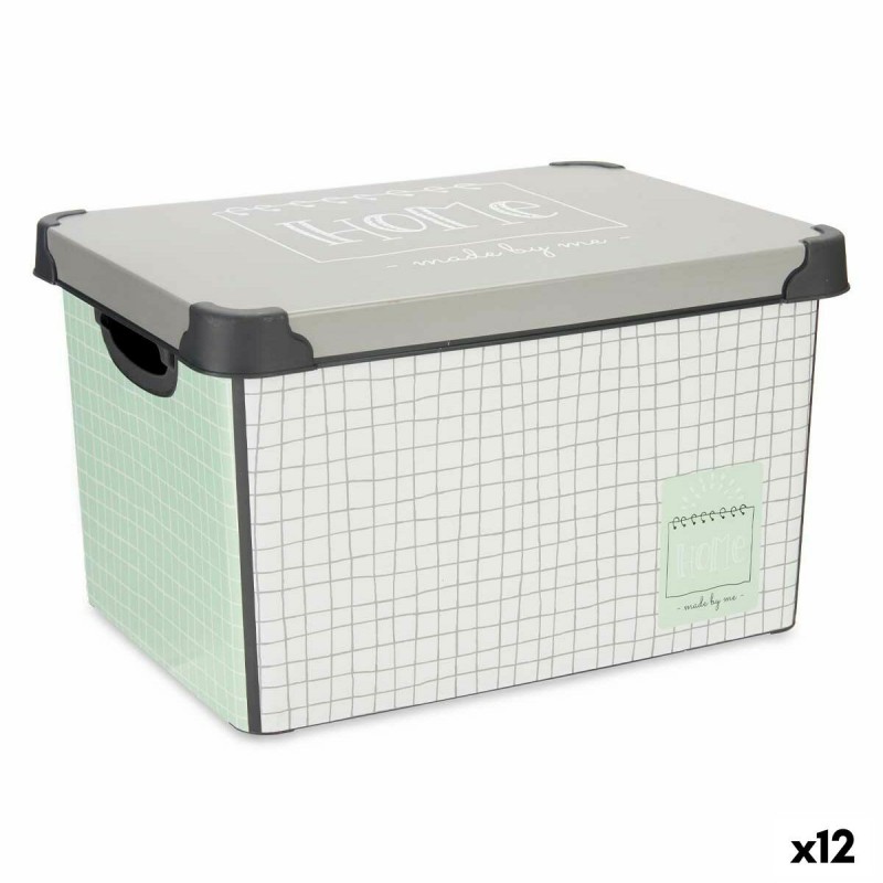 Scatola portaoggetti con coperchio Kipit Home Grigio Plastica Con griglia 17 L 28 x 22 x 37 cm (12 Unità)