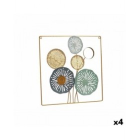 Decorazione da Parete Multicolore Fiori Specchio Metallo Cristallo 45 x 45 x 2 cm (4 Unità)