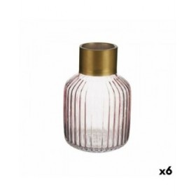 Vaso Righe Rosa Dorato Vetro 12 x 18 x 12 cm (6 Unità)
