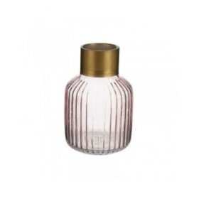 Vaso Righe Rosa Dorato Vetro 12 x 18 x 12 cm (6 Unità)