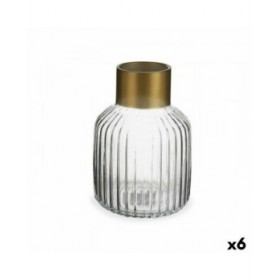 Vaso Trasparente Dorato Vetro 14,5 x 22 x 14,5 cm (6 Unità)