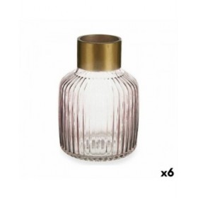 Vaso Righe Rosa Dorato Vetro 14,5 x 22 x 14,5 cm (6 Unità)