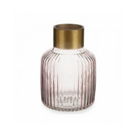 Vaso Righe Rosa Dorato Vetro 14,5 x 22 x 14,5 cm (6 Unità)