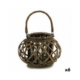 Portacandele 30 x 18,5 x 23 cm Marrone Vetro vimini (6 Unità)