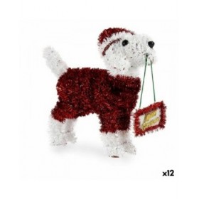 Statua Decorativa Cane Tinsel Bianco Rosso polipropilene PET 9 x 23 x 29,5 cm (12 Unità)