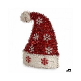Statua Decorativa Cappello di Babbo Natale Tinsel Bianco Rosso polipropilene PET 17 x 23 x 9,5 cm (12 Unità)