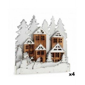 Statua Decorativa Luce Paese Bianco Marrone Legno 44 x 44,7 x 6 cm (4 Unità)