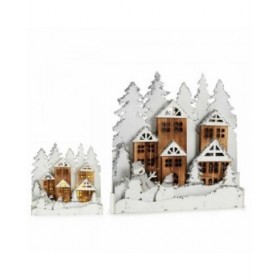 Statua Decorativa Luce Paese Bianco Marrone Legno 44 x 44,7 x 6 cm (4 Unità)