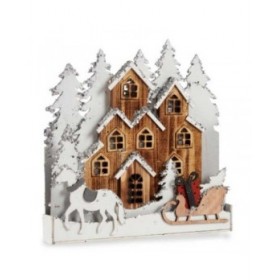 Statua Decorativa Luce Paese Bianco Marrone Legno 44 x 44,5 x 6 cm (4 Unità)