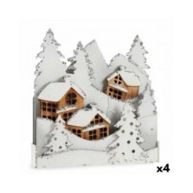 Statua Decorativa Luce Paese Bianco Marrone Legno 44 x 48 x 7,5 cm (4 Unità)