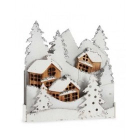 Statua Decorativa Luce Paese Bianco Marrone Legno 44 x 48 x 7,5 cm (4 Unità)