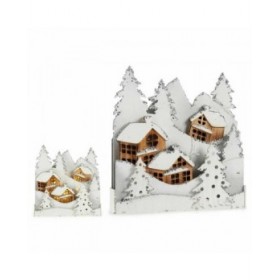 Statua Decorativa Luce Paese Bianco Marrone Legno 44 x 48 x 7,5 cm (4 Unità)