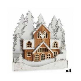 Statua Decorativa Luce Paese Bianco Marrone Legno 44 x 43 x 6 cm (4 Unità)