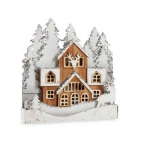 Statua Decorativa Luce Paese Bianco Marrone Legno 44 x 43 x 6 cm (4 Unità)