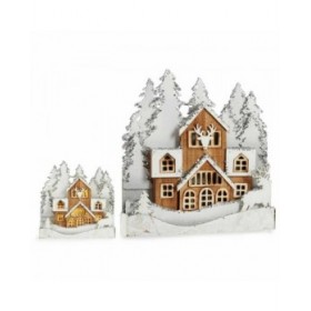 Statua Decorativa Luce Paese Bianco Marrone Legno 44 x 43 x 6 cm (4 Unità)