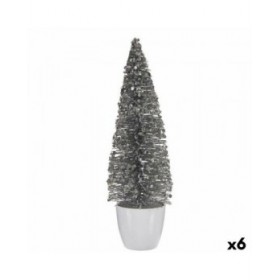 Statua Decorativa Albero di Natale Bianco Argentato Plastica 10 x 33 x 10 cm (6 Unità)