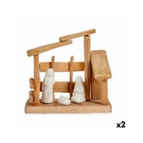 Presepe di Natale Bianco Naturale Legno Ceramica 18 x 17 x 8 cm (2 Unità)