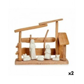 Presepe di Natale Bianco Naturale Legno Ceramica 10 x 21 x 25 cm (2 Unità)