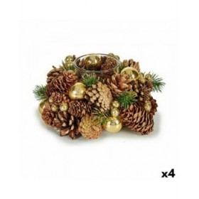 Portacandele Natalizio Marrone Trasparente Dorato Vetro Plastica 19 x 9 x 19 cm (4 Unità)
