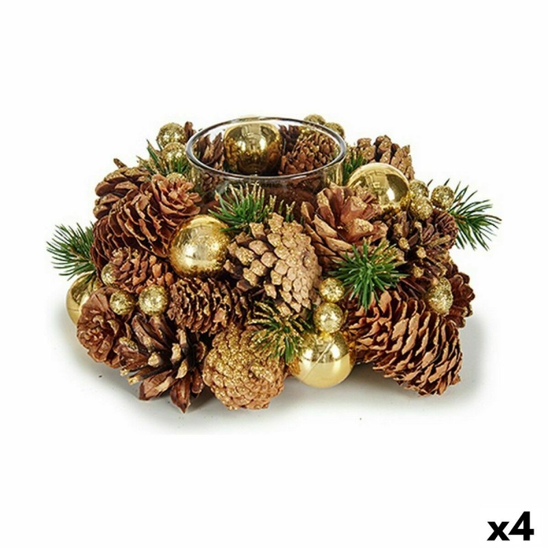 Portacandele Natalizio Marrone Trasparente Dorato Vetro Plastica 19 x 9 x 19 cm (4 Unità)