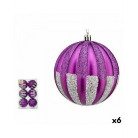 Set di palline di Natale Krist+ 00858 Viola Argentato PVC 10 cm (6 Unità)
