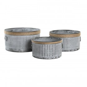Set di vasi da fiori DKD Home Decor Marrone Grigio Metallo Corda Vintage Consumato 38 x 38 x 21 cm