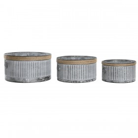 Set di vasi da fiori DKD Home Decor Marrone Grigio Metallo Corda Vintage Consumato 38 x 38 x 21 cm