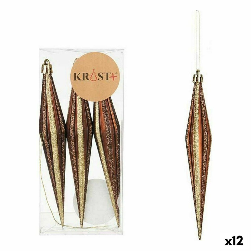 Set di Addobbi di Natale Krist+ 00899 Marrone PVC Affusolato 8,5 x 3,5 x 19 cm (12 Unità)