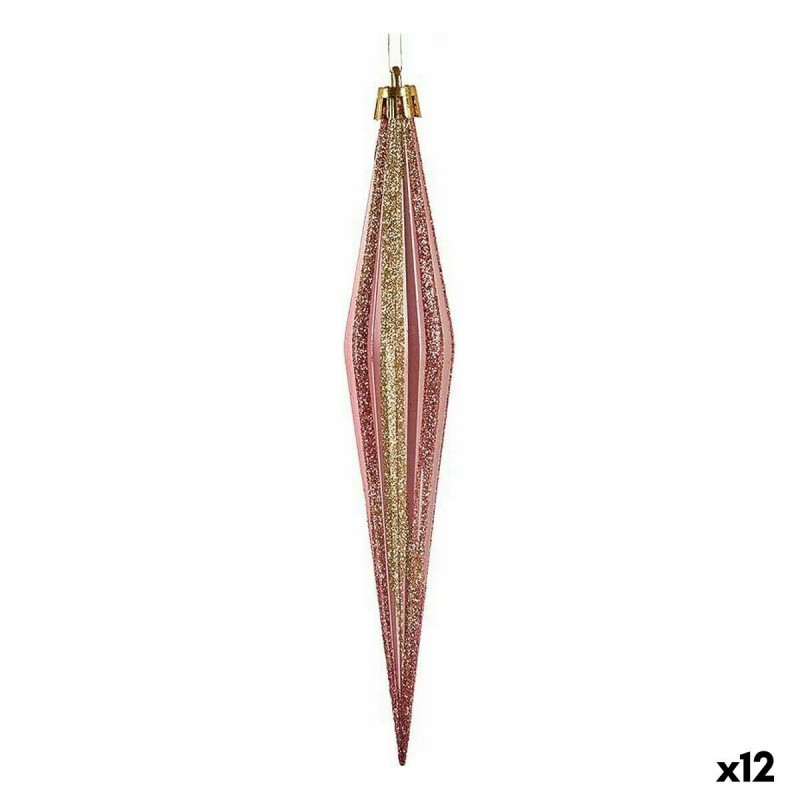 Set di Addobbi di Natale Krist+ 00902 Rosa Dorato PVC Affusolato 3 x 3 x 18,5 cm (12 Unità)