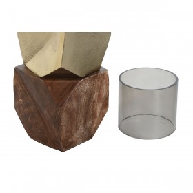 Portacandele DKD Home Decor Marrone Dorato Alluminio Cristallo Legno di mango 10 x 10 x 51,5 cm