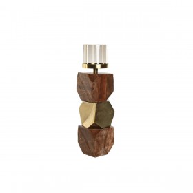 Portacandele DKD Home Decor 10 x 10 x 40,5 cm Cristallo Dorato Marrone Alluminio Legno di mango