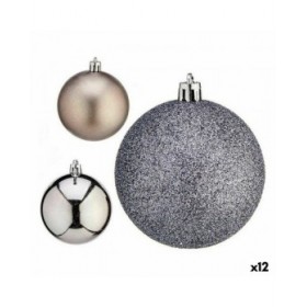 Set di palline di Natale Krist+ 00825 Argentato Plastica Ø 7 cm (12 Unità)