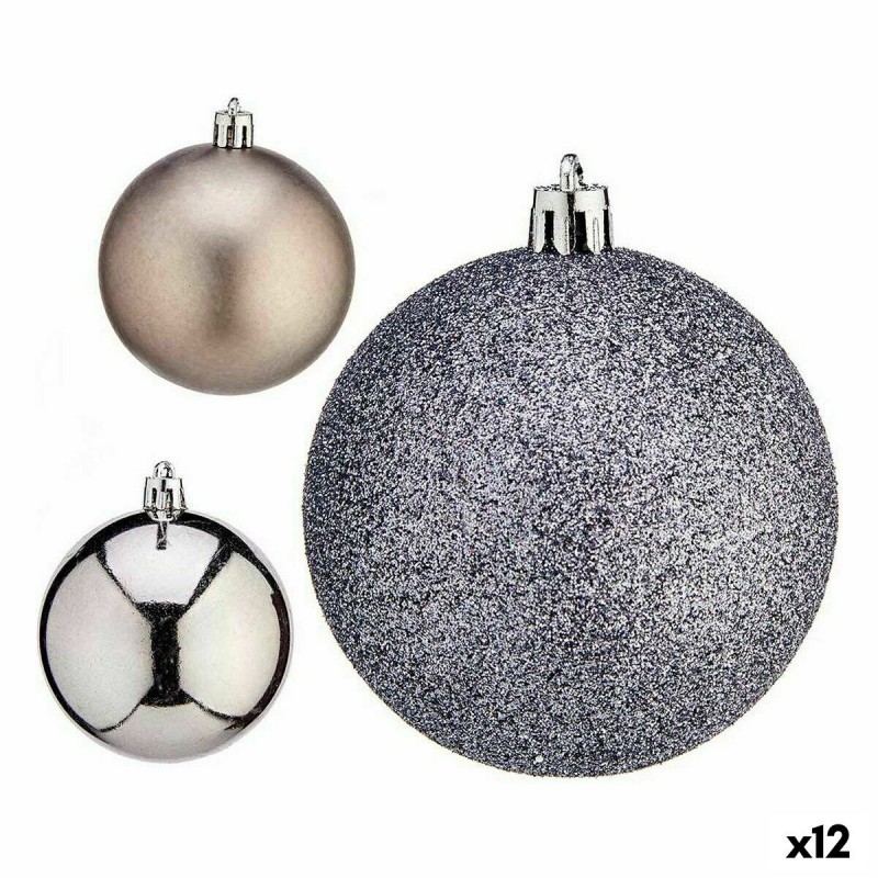 Set di palline di Natale Krist+ 00825 Argentato Plastica Ø 7 cm (12 Unità)