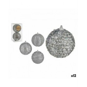 Set di palline di Natale Krist+ 01496 Argentato PVC Ø 10 cm Con rilievo (12 Unità)