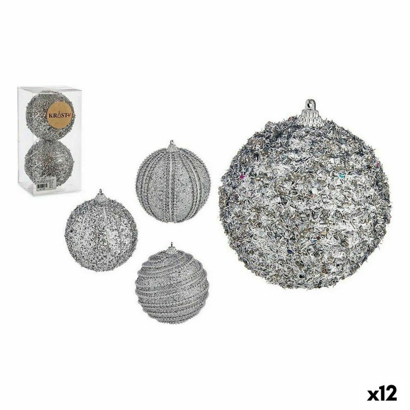 Set di palline di Natale Krist+ 01496 Argentato PVC Ø 10 cm Con rilievo (12 Unità)