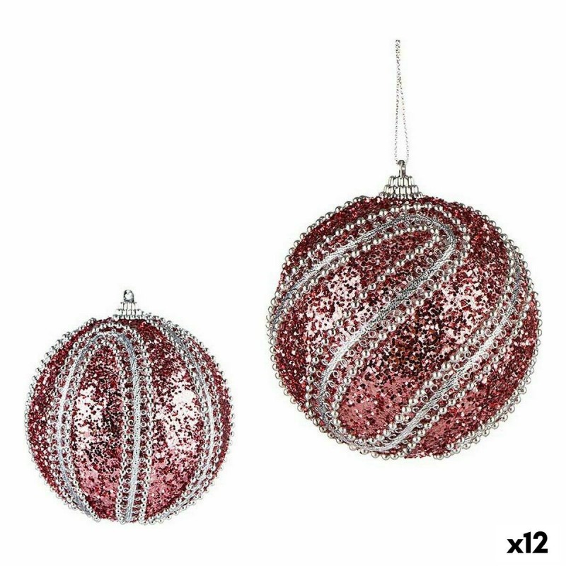 Set di palline di Natale Krist+ 01498 Rosa Argentato PVC Ø 10 cm Con rilievo (12 Unità)