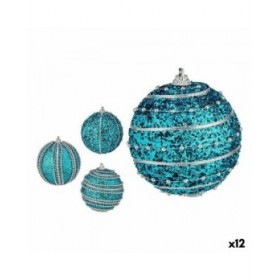 Set di palline di Natale Con rilievo Ø 8 cm Azzurro PVC (12 Unità)