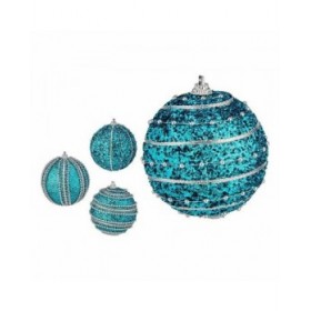 Set di palline di Natale Con rilievo Ø 8 cm Azzurro PVC (12 Unità)