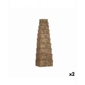 Set di Scatole per Sistemare Impilabili Pincello 129 Nero Cartone Righe (2 Unità)