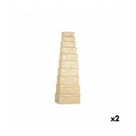 Set di Scatole per Sistemare Impilabili Pincello 130 Naturale Cartone Righe (2 Unità)