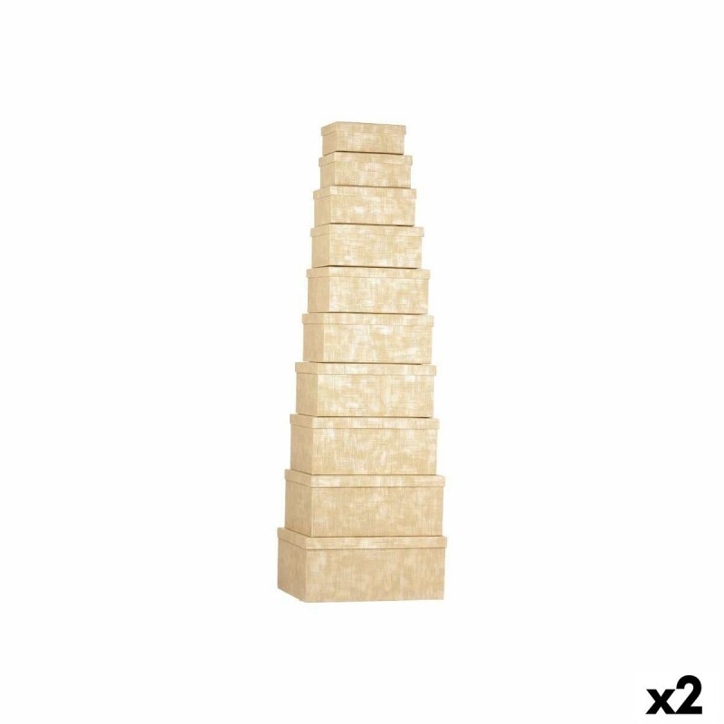 Set di Scatole per Sistemare Impilabili Pincello 130 Naturale Cartone Righe (2 Unità)