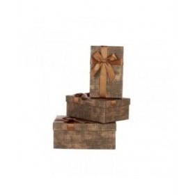Set di Scatole Decorative Pincello 138 Marrone Nero Cartone Righe Fiocco 3 Pezzi