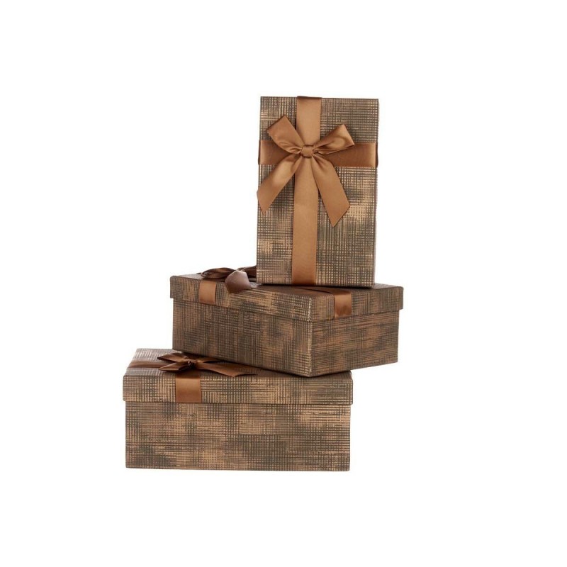 Set di Scatole Decorative Pincello 138 Marrone Nero Cartone Righe Fiocco 3 Pezzi