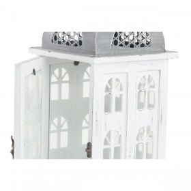 Lanterna DKD Home Decor Finitura invecchiata Bianco Grigio Legno Cristallo Mediterraneo 19 x 19 x 51 cm