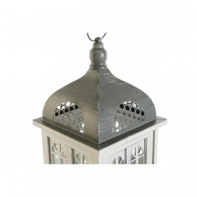 Lanterna DKD Home Decor Finitura invecchiata Bianco Grigio Legno Cristallo Mediterraneo 19 x 19 x 51 cm