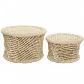 Set di 2 tavoli DKD Home Decor Naturale 60 x 60 x 42 cm 62 x 62 x 42 cm 64 x 64 x 42 cm